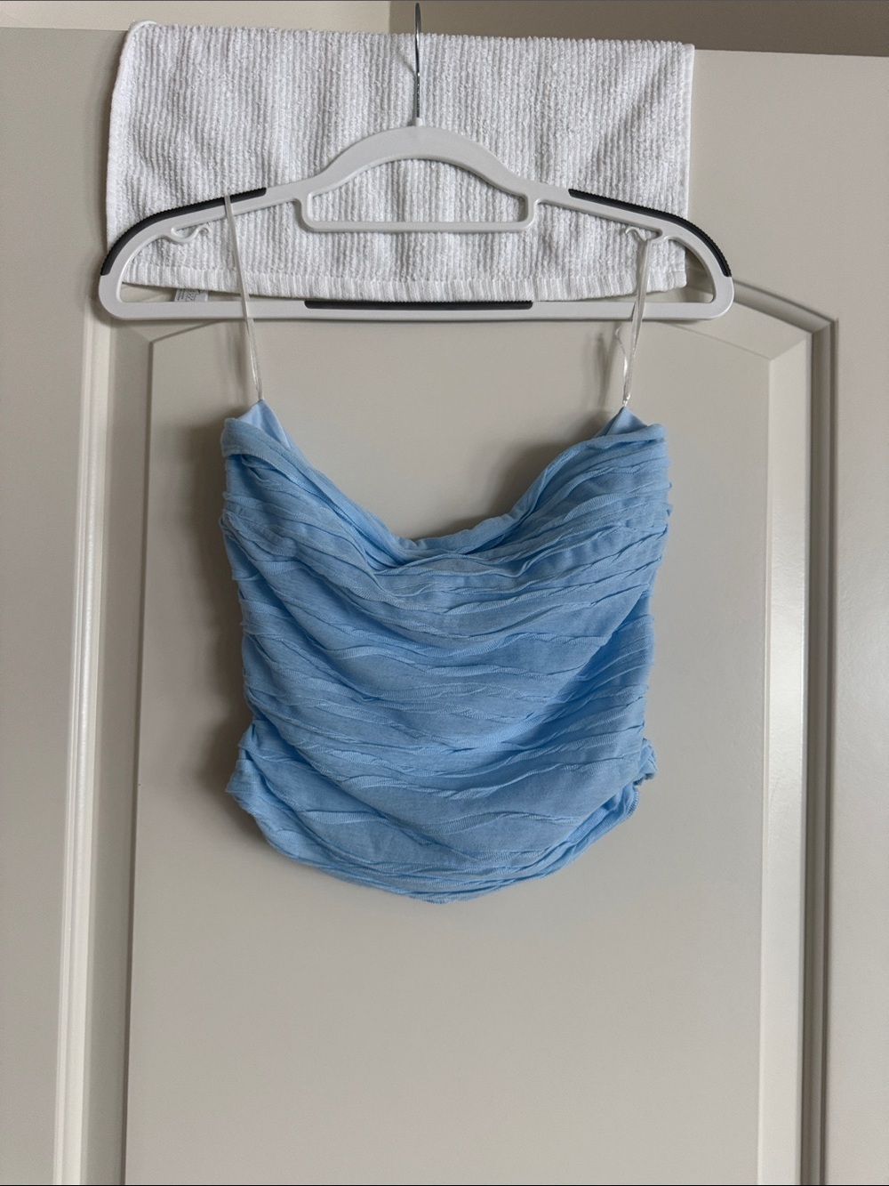 Princess Polly Light Blue Ruched Cowl Crop Tank